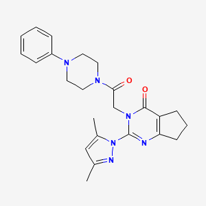 molecular formula C24H28N6O2 B2620273 2-(3,5-dimethyl-1H-pyrazol-1-yl)-3-(2-oxo-2-(4-phenylpiperazin-1-yl)ethyl)-6,7-dihydro-3H-cyclopenta[d]pyrimidin-4(5H)-one CAS No. 1006860-06-5
