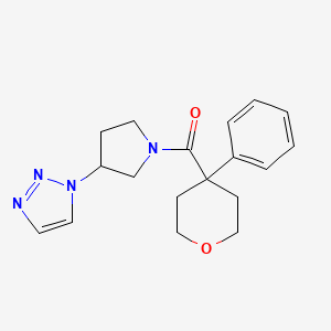 molecular formula C18H22N4O2 B2620274 (3-(1H-1,2,3-triazol-1-yl)pyrrolidin-1-yl)(4-phenyltetrahydro-2H-pyran-4-yl)methanone CAS No. 1798537-87-7