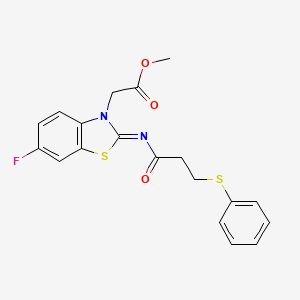 molecular formula C19H17FN2O3S2 B2620276 (Z)-methyl 2-(6-fluoro-2-((3-(phenylthio)propanoyl)imino)benzo[d]thiazol-3(2H)-yl)acetate CAS No. 941997-46-2