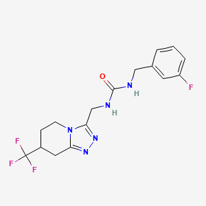 molecular formula C16H17F4N5O B2620277 1-(3-Fluorobenzyl)-3-((7-(trifluoromethyl)-5,6,7,8-tetrahydro-[1,2,4]triazolo[4,3-a]pyridin-3-yl)methyl)urea CAS No. 2034520-53-9