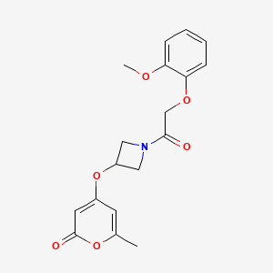 molecular formula C18H19NO6 B2620289 4-((1-(2-(2-methoxyphenoxy)acetyl)azetidin-3-yl)oxy)-6-methyl-2H-pyran-2-one CAS No. 1798491-13-0
