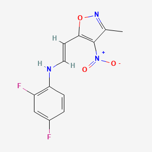 molecular formula C12H9F2N3O3 B2620305 2,4-difluoro-N-[2-(3-methyl-4-nitro-5-isoxazolyl)vinyl]aniline CAS No. 1429221-12-4