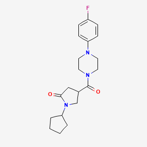molecular formula C20H26FN3O2 B2620307 1-Cyclopentyl-4-(4-(4-fluorophenyl)piperazine-1-carbonyl)pyrrolidin-2-one CAS No. 896918-46-0