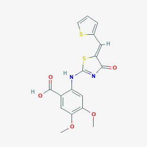 molecular formula C17H14N2O5S2 B262032 4,5-dimethoxy-2-[[(5Z)-4-oxo-5-(thiophen-2-ylmethylidene)-1,3-thiazol-2-yl]amino]benzoic acid 