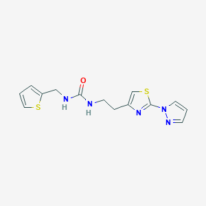 molecular formula C14H15N5OS2 B2620342 1-(2-(2-(1H-pyrazol-1-yl)thiazol-4-yl)ethyl)-3-(thiophen-2-ylmethyl)urea CAS No. 1428364-37-7