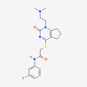 molecular formula C19H23FN4O2S B2620344 2-((1-(2-(dimethylamino)ethyl)-2-oxo-2,5,6,7-tetrahydro-1H-cyclopenta[d]pyrimidin-4-yl)thio)-N-(3-fluorophenyl)acetamide CAS No. 946324-85-2