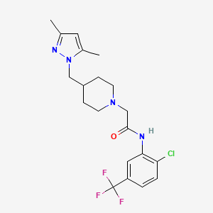 N-(2-chloro-5-(trifluoromethyl)phenyl)-2-(4-((3,5-dimethyl-1H-pyrazol-1-yl)methyl)piperidin-1-yl)acetamide