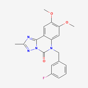 molecular formula C19H17FN4O3 B2620373 6-[(3-Fluorophenyl)methyl]-8,9-dimethoxy-2-methyl-[1,2,4]triazolo[1,5-c]quinazolin-5-one CAS No. 2380185-82-8