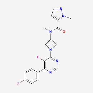 molecular formula C19H18F2N6O B2620389 N-[1-[5-Fluoro-6-(4-fluorophenyl)pyrimidin-4-yl]azetidin-3-yl]-N,2-dimethylpyrazole-3-carboxamide CAS No. 2380086-31-5