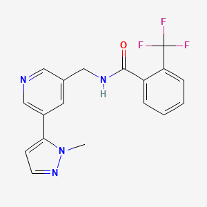 molecular formula C18H15F3N4O B2620400 N-((5-(1-methyl-1H-pyrazol-5-yl)pyridin-3-yl)methyl)-2-(trifluoromethyl)benzamide CAS No. 2034559-20-9
