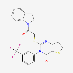 molecular formula C23H18F3N3O2S2 B2620425 2-((2-(indolin-1-yl)-2-oxoethyl)thio)-3-(3-(trifluoromethyl)phenyl)-6,7-dihydrothieno[3,2-d]pyrimidin-4(3H)-one CAS No. 877654-05-2