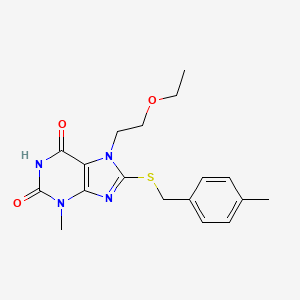 molecular formula C18H22N4O3S B2620435 7-(2-ethoxyethyl)-3-methyl-8-((4-methylbenzyl)thio)-1H-purine-2,6(3H,7H)-dione CAS No. 442864-56-4