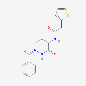 molecular formula C18H21N3O2S B262044 N-[(Z)-benzylideneamino]-3-methyl-2-[(2-thiophen-2-ylacetyl)amino]butanamide 