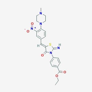 molecular formula C24H25N5O5S B262045 ethyl 4-{(5Z)-2-imino-5-[4-(4-methylpiperazin-1-yl)-3-nitrobenzylidene]-4-oxo-1,3-thiazolidin-3-yl}benzoate 