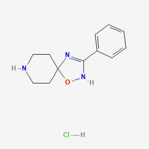 molecular formula C12H16ClN3O B2620460 3-Phenyl-1-oxa-2,4,8-triazaspiro[4.5]dec-3-ene;hydrochloride CAS No. 2415499-33-9