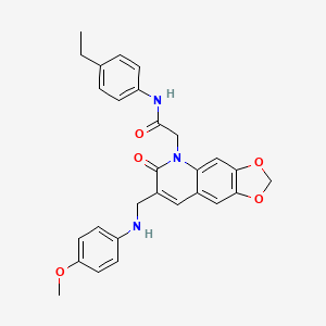 molecular formula C28H27N3O5 B2620469 N-(4-ethylphenyl)-2-(7-(((4-methoxyphenyl)amino)methyl)-6-oxo-[1,3]dioxolo[4,5-g]quinolin-5(6H)-yl)acetamide CAS No. 894560-11-3