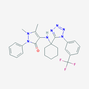 molecular formula C25H26F3N7O B262047 1,5-dimethyl-2-phenyl-4-[(1-{1-[3-(trifluoromethyl)phenyl]-1H-tetrazol-5-yl}cyclohexyl)amino]-1,2-dihydro-3H-pyrazol-3-one 