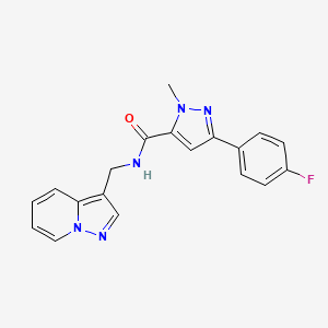 molecular formula C19H16FN5O B2620484 3-(4-fluorophenyl)-1-methyl-N-(pyrazolo[1,5-a]pyridin-3-ylmethyl)-1H-pyrazole-5-carboxamide CAS No. 1396783-64-4
