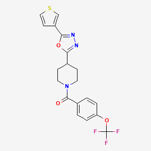 molecular formula C19H16F3N3O3S B2620487 (4-(5-(Thiophen-3-yl)-1,3,4-oxadiazol-2-yl)piperidin-1-yl)(4-(trifluoromethoxy)phenyl)methanone CAS No. 1448034-39-6