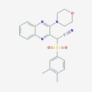 molecular formula C22H22N4O3S B2620507 2-((3,4-Dimethylphenyl)sulfonyl)-2-(3-morpholinoquinoxalin-2-yl)acetonitrile CAS No. 848870-21-3