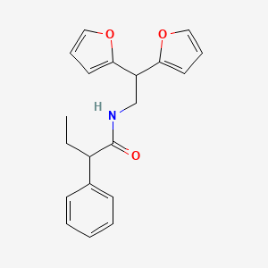 molecular formula C20H21NO3 B2620510 N-(2,2-di(furan-2-yl)ethyl)-2-phenylbutanamide CAS No. 2309598-38-5