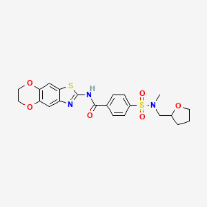 molecular formula C22H23N3O6S2 B2620521 N-(6,7-dihydro-[1,4]dioxino[2',3':4,5]benzo[1,2-d]thiazol-2-yl)-4-(N-methyl-N-((tetrahydrofuran-2-yl)methyl)sulfamoyl)benzamide CAS No. 892854-68-1