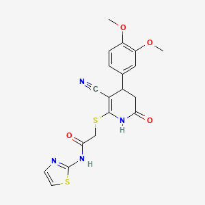 2-((3-cyano-4-(3,4-dimethoxyphenyl)-6-oxo-1,4,5,6-tetrahydropyridin-2-yl)thio)-N-(thiazol-2-yl)acetamide