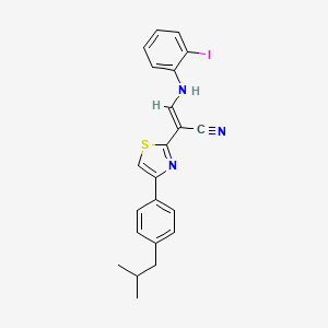 molecular formula C22H20IN3S B2620546 (E)-3-((2-iodophenyl)amino)-2-(4-(4-isobutylphenyl)thiazol-2-yl)acrylonitrile CAS No. 477292-35-6