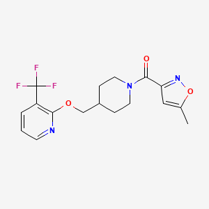 B2620552 (5-Methyl-1,2-oxazol-3-yl)-[4-[[3-(trifluoromethyl)pyridin-2-yl]oxymethyl]piperidin-1-yl]methanone CAS No. 2379995-12-5