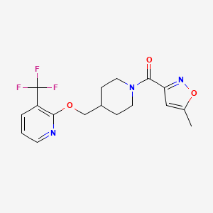 molecular formula C17H18F3N3O3 B2620552 (5-Methyl-1,2-oxazol-3-yl)-[4-[[3-(trifluoromethyl)pyridin-2-yl]oxymethyl]piperidin-1-yl]methanone CAS No. 2379995-12-5