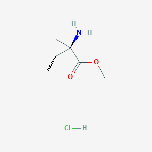 molecular formula C6H12ClNO2 B2620559 Methyl (1R,2R)-1-amino-2-methylcyclopropane-1-carboxylate;hydrochloride CAS No. 138663-13-5