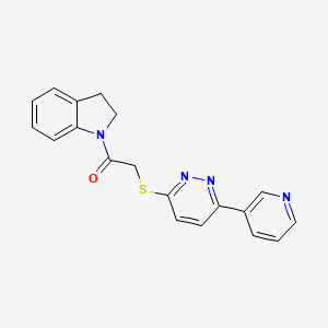 molecular formula C19H16N4OS B2620565 1-(Indolin-1-yl)-2-((6-(pyridin-3-yl)pyridazin-3-yl)thio)ethanone CAS No. 872987-41-2