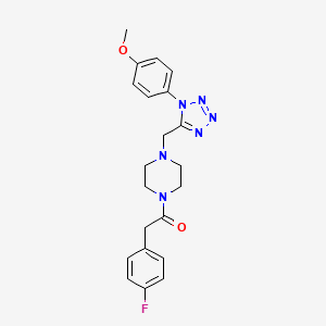 molecular formula C21H23FN6O2 B2620566 2-(4-fluorophenyl)-1-(4-((1-(4-methoxyphenyl)-1H-tetrazol-5-yl)methyl)piperazin-1-yl)ethanone CAS No. 1040678-86-1