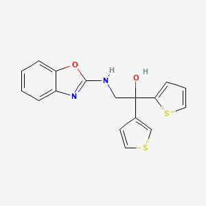 molecular formula C17H14N2O2S2 B2620569 2-(1,3-Benzoxazol-2-ylamino)-1-thiophen-2-yl-1-thiophen-3-ylethanol CAS No. 2379996-65-1