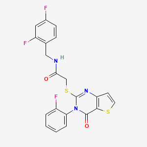 molecular formula C21H14F3N3O2S2 B2620570 N-(2,4-difluorobenzyl)-2-{[3-(2-fluorophenyl)-4-oxo-3,4-dihydrothieno[3,2-d]pyrimidin-2-yl]sulfanyl}acetamide CAS No. 1260912-88-6