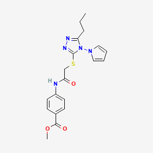 molecular formula C19H21N5O3S B2620581 Methyl 4-[[2-[(5-propyl-4-pyrrol-1-yl-1,2,4-triazol-3-yl)sulfanyl]acetyl]amino]benzoate CAS No. 896295-09-3