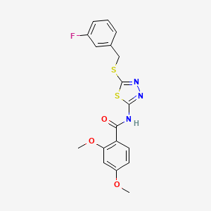molecular formula C18H16FN3O3S2 B2620591 N-(5-((3-fluorobenzyl)thio)-1,3,4-thiadiazol-2-yl)-2,4-dimethoxybenzamide CAS No. 392303-62-7