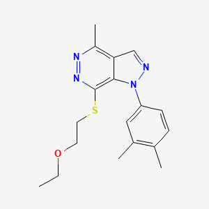 molecular formula C18H22N4OS B2620599 1-(3,4-dimethylphenyl)-7-((2-ethoxyethyl)thio)-4-methyl-1H-pyrazolo[3,4-d]pyridazine CAS No. 1105237-98-6
