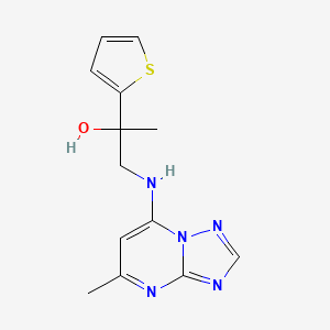 molecular formula C13H15N5OS B2620619 1-[(5-Methyl-[1,2,4]triazolo[1,5-a]pyrimidin-7-yl)amino]-2-thiophen-2-ylpropan-2-ol CAS No. 2380178-15-2