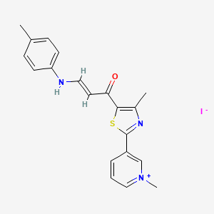 molecular formula C20H20IN3OS B2620625 1-methyl-3-{4-methyl-5-[(E)-3-(4-toluidino)-2-propenoyl]-1,3-thiazol-2-yl}pyridinium iodide CAS No. 477713-87-4