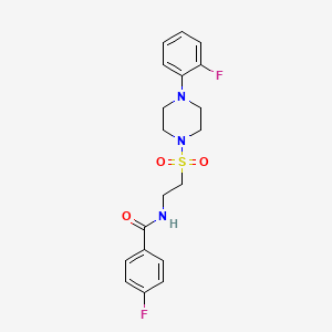 molecular formula C19H21F2N3O3S B2620629 4-fluoro-N-(2-((4-(2-fluorophenyl)piperazin-1-yl)sulfonyl)ethyl)benzamide CAS No. 899979-97-6