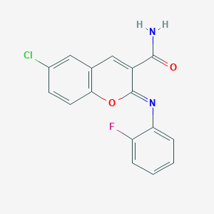 (2Z)-6-chloro-2-[(2-fluorophenyl)imino]-2H-chromene-3-carboxamide