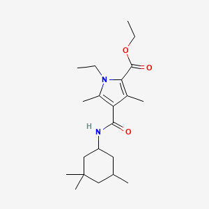 molecular formula C21H34N2O3 B2620637 ethyl 1-ethyl-3,5-dimethyl-4-((3,3,5-trimethylcyclohexyl)carbamoyl)-1H-pyrrole-2-carboxylate CAS No. 863006-09-1