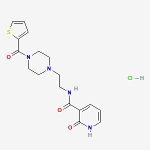 molecular formula C17H21ClN4O3S B2620642 2-oxo-N-(2-(4-(thiophene-2-carbonyl)piperazin-1-yl)ethyl)-1,2-dihydropyridine-3-carboxamide hydrochloride CAS No. 1351642-92-6