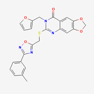 molecular formula C24H18N4O5S B2620643 7-(furan-2-ylmethyl)-6-(((3-(m-tolyl)-1,2,4-oxadiazol-5-yl)methyl)thio)-[1,3]dioxolo[4,5-g]quinazolin-8(7H)-one CAS No. 1115926-88-9