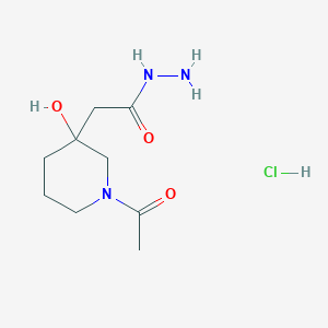 molecular formula C9H18ClN3O3 B2620647 2-(1-Acetyl-3-hydroxypiperidin-3-yl)acetohydrazide hydrochloride CAS No. 2138555-45-8