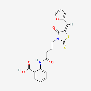 molecular formula C19H16N2O5S2 B2620657 (E)-2-(4-(5-(furan-2-ylmethylene)-4-oxo-2-thioxothiazolidin-3-yl)butanamido)benzoic acid CAS No. 637318-96-8