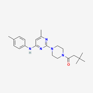 molecular formula C22H31N5O B2620691 3,3-二甲基-1-(4-(4-甲基-6-(对甲苯基氨基)嘧啶-2-基)哌嗪-1-基)丁-1-酮 CAS No. 923221-01-6