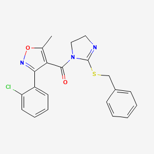 molecular formula C21H18ClN3O2S B2620699 (2-(苄硫基)-4,5-二氢-1H-咪唑-1-基)(3-(2-氯苯基)-5-甲基异恶唑-4-基)甲酮 CAS No. 851864-64-7