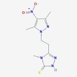 molecular formula C10H14N6O2S B2620715 5-[2-(3,5-Dimethyl-4-nitro-pyrazol-1-yl)-ethyl]-4-methyl-4H-[1,2,4]triazole-3-thiol CAS No. 1001756-39-3